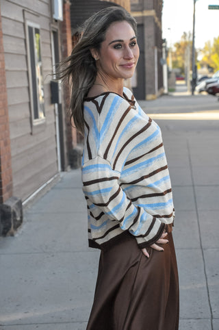 Multi Stripe Reversible Button Front Knit Cardigan