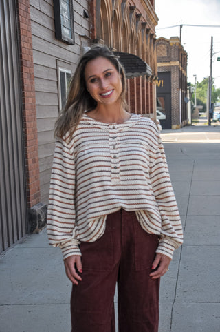 Multicolor Stripe LS Yoke Detail Top