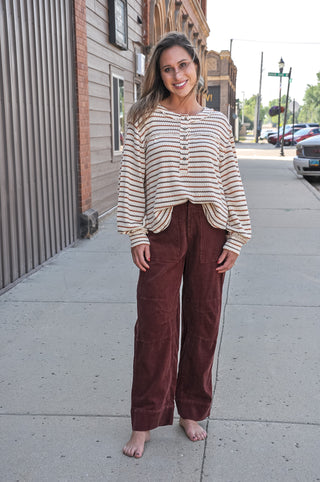 Multicolor Stripe LS Yoke Detail Top