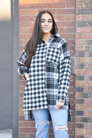 Multipattern Plaid Oversized Button Up