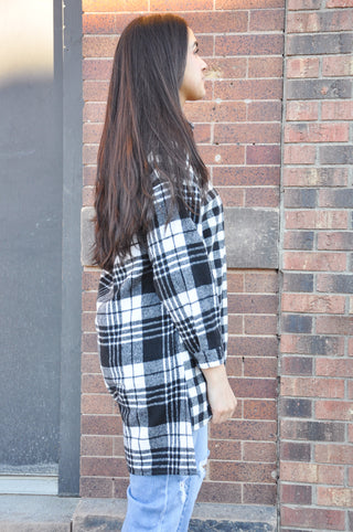 Multipattern Plaid Oversized Button Up