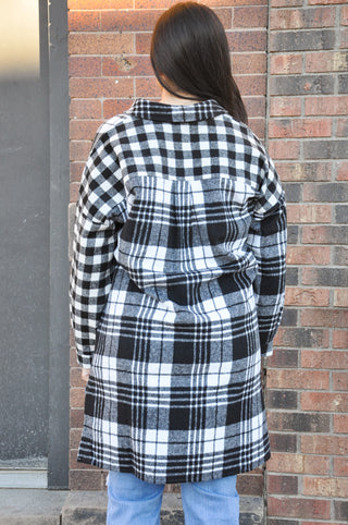 Multipattern Plaid Oversized Button Up