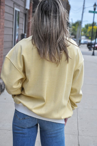 Mustard Mock Neck Striped Sweatshirt Top