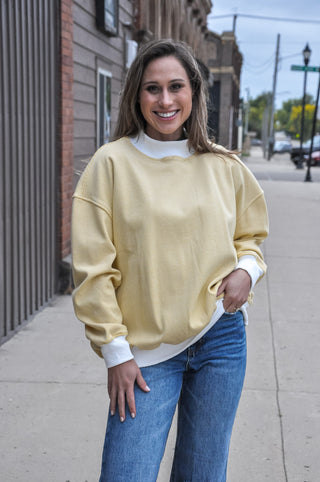 Mustard Mock Neck Striped Sweatshirt Top