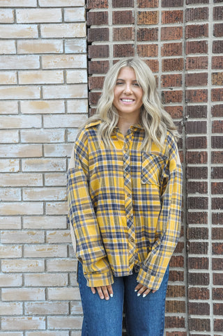 Mustard Plaid Acid Wash Shirt