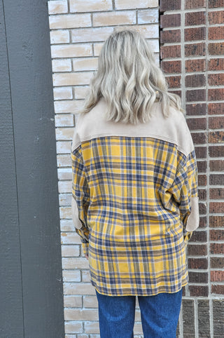 Mustard Plaid Acid Wash Shirt