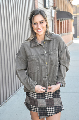 Muted Plaid Collar Jacket