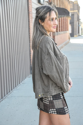 Muted Plaid Collar Jacket