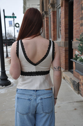 My Darling Contrast Lace Trim Top