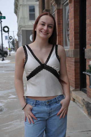 My Darling Contrast Lace Trim Top