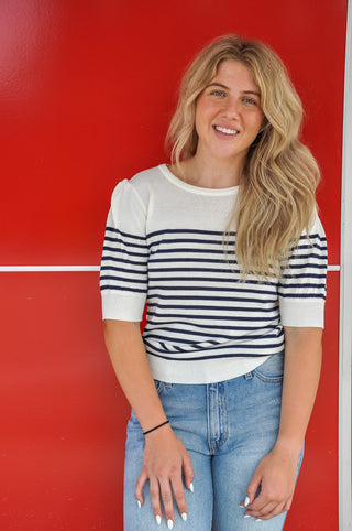 Nautical Stripes Short Sleeve Sweater