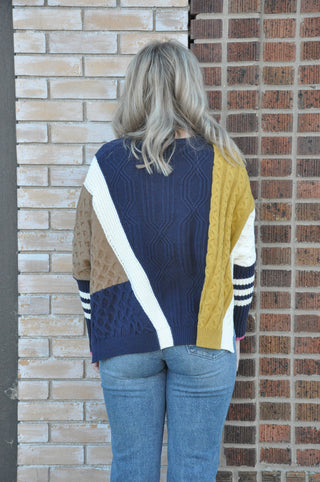 Navy Color Block LS Sweater