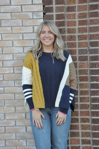 Navy Color Block LS Sweater