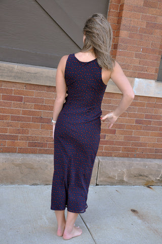 Navy Cowl Neck Midi Dress