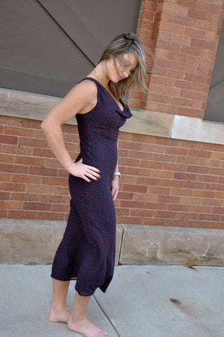 blue cowl neck midi dress Cupshe Night Out Abstract Midi Dress - Blue