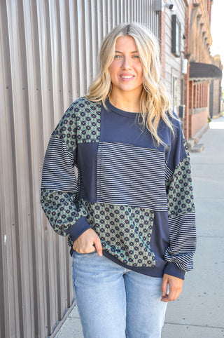 Navy Mix & Match Detail LS Top