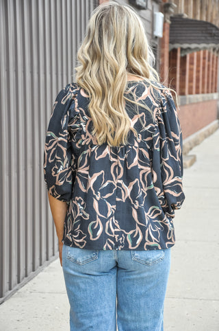 Navy Multi Floral Printed Blouse