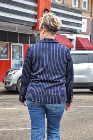 Navy Pinstripe Boss Babe Blazer