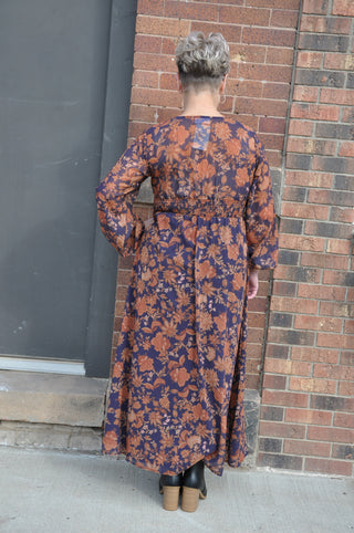 Navy Rust Floral Maxi Dress