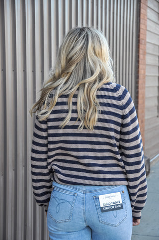 Navy Stripe Raglan Long Sleeve Knit Cardigan
