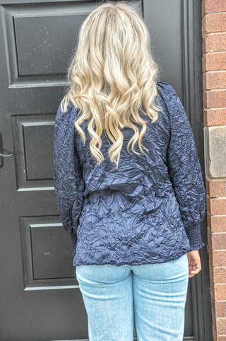 Neat Navy Wrinkle Effect LS Top