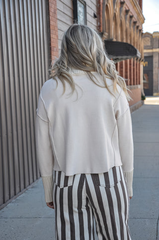 Oatmeal Horse Embroidered Mock Neck Sweater
