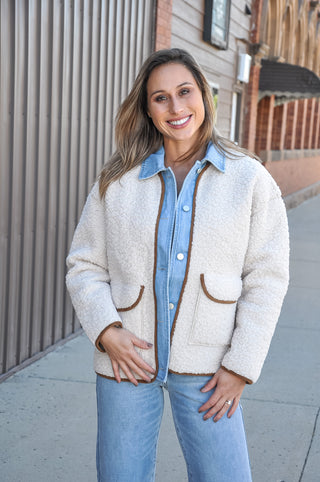 Oatmeal Layered Denim Fleece Jacket