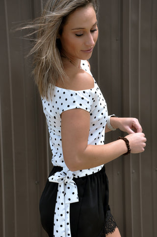 Off Shoulder Side Tie Polka Dot Top