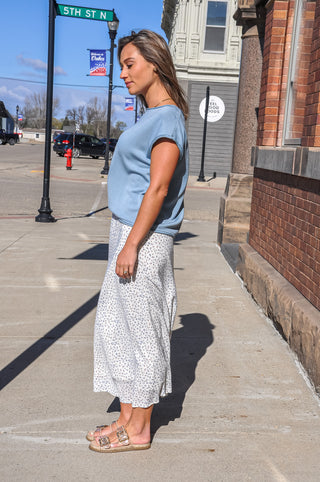 Off White/Blue Floral Midi Skirt