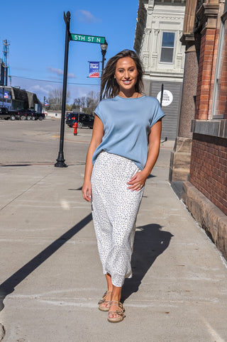 Off White/Blue Floral Midi Skirt
