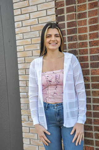 Off White Pointelle Hoodie Cardigan