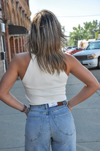 Off White Sleeveless Cropped Knit Top