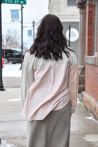 Olive Combo Striped Button Down