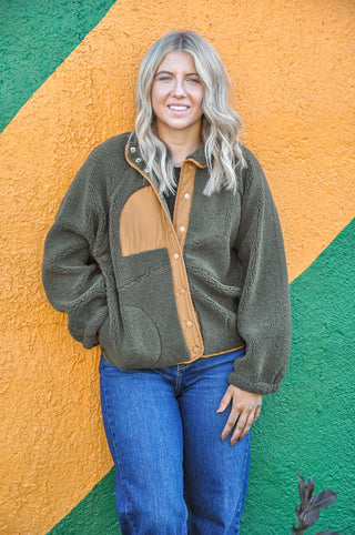 Olive Snap Button Down Jacket