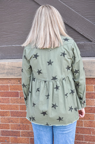 Olive Star Printed Denim Jacket