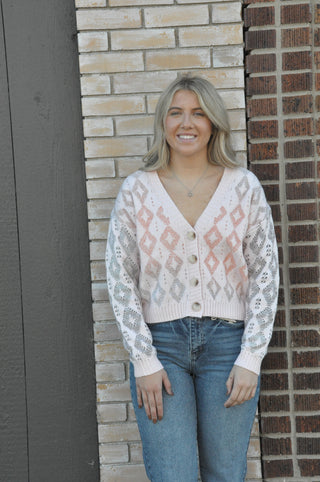 Ombre Checkered Cropped Cardigan