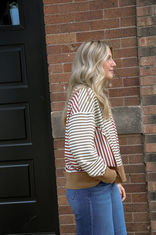 Open Seam Detail Striped Thermal Top