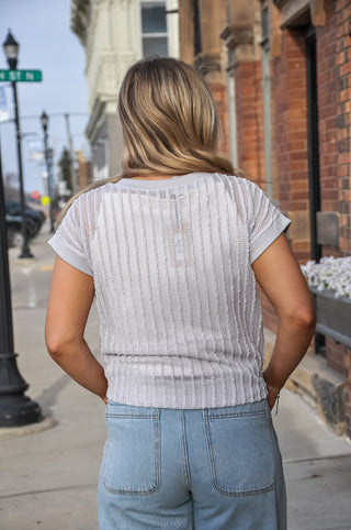 Open Weaved Vertically Striped Top