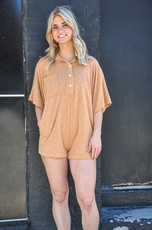 Oversize Button Up Collated Romper