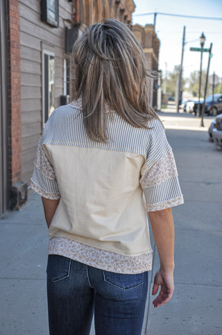 Oversized Half Button-Down Collared Top