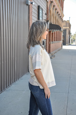 Oversized Half Button-Down Collared Top