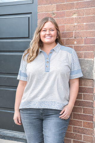 Oversized Half Button-Down Collared Top