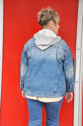 Oversized Hooded Denim Boyfriend Jacket