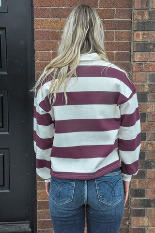 Oxblood Striped Polo Knit Top