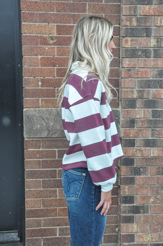 Oxblood Striped Polo Knit Top