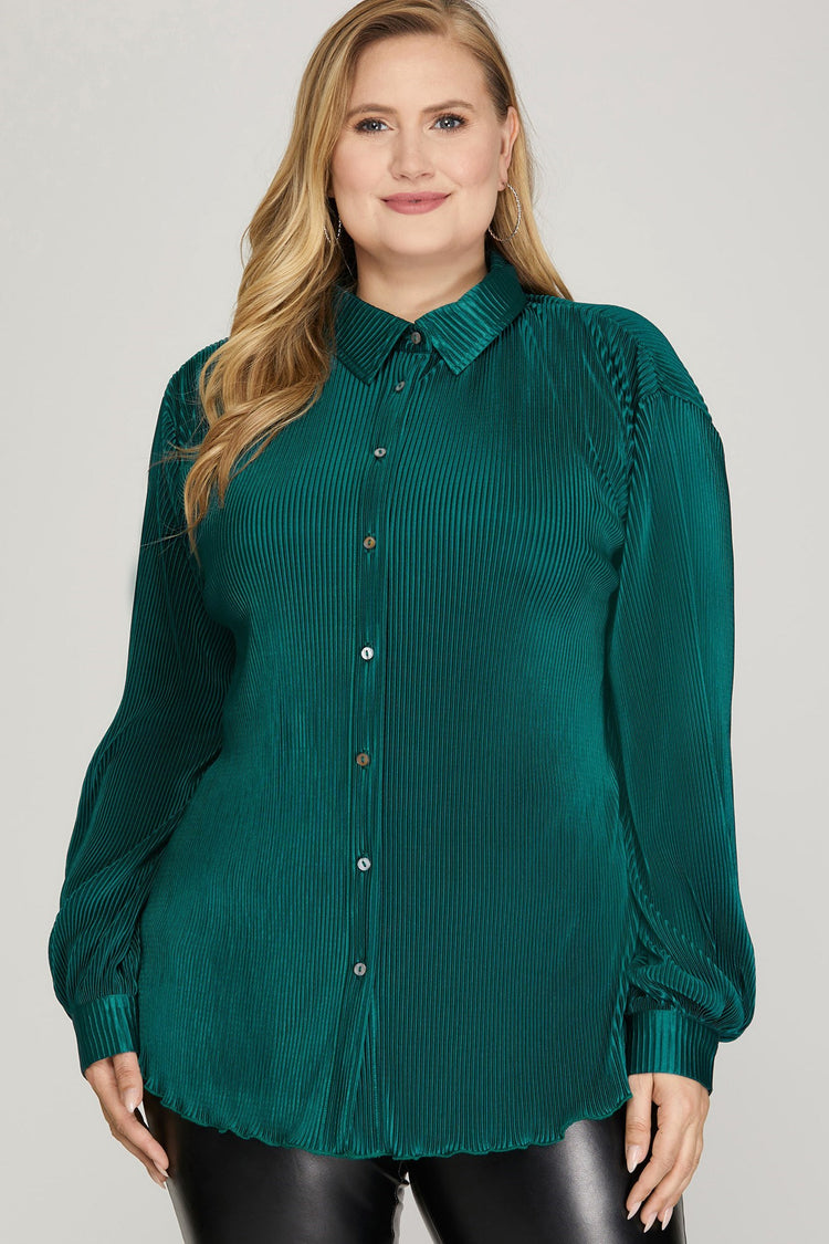 Perfectly Plisse Button Down Top