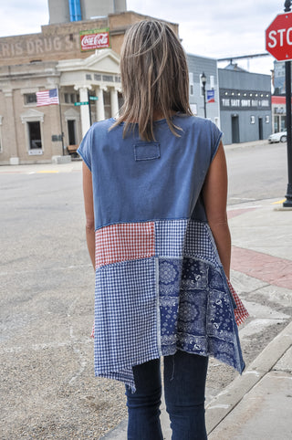 Paisley Gingham Handkerchief Hem Top