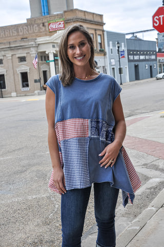 Paisley Gingham Handkerchief Hem Top