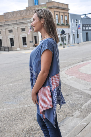 Paisley Gingham Handkerchief Hem Top