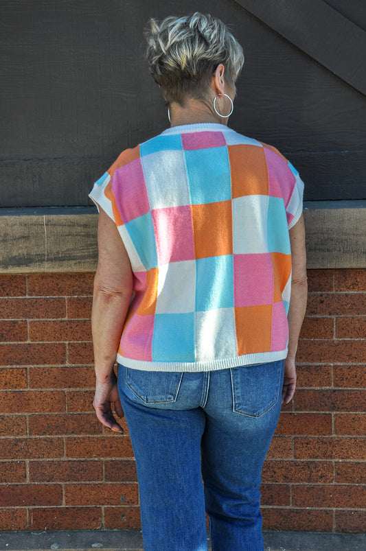 Pastel Checkerboard Sweater Vest